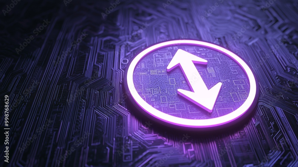 Aufkleber this is a 3d rendering of a pink and blue reload technology concept with a neon refresh symbol. the 