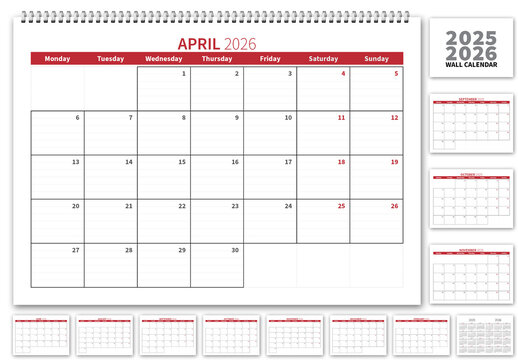 2025-2026  Calendar EU with Red Accents