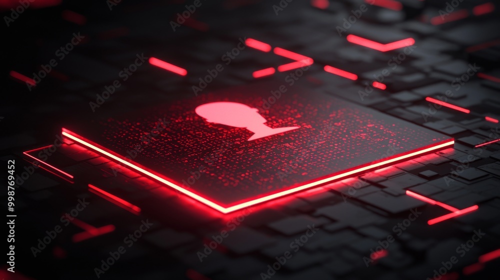 Poster colorful neon light user icon on a black background with high tech floor. 3d render.