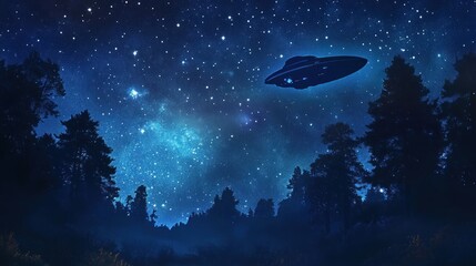 Fototapeta premium UFO Over Forest at Night