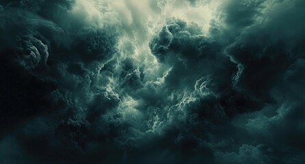 Fototapeta premium A dramatic, stormy sky with dark, swirling clouds creating a sense of impending danger.