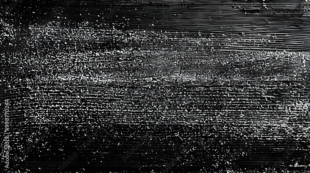 Poster abstract black and white texture with white lines and dots on a black surface, creating a distressed