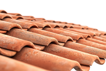 Close-up of terracotta roof tiles isolated on transparent background.