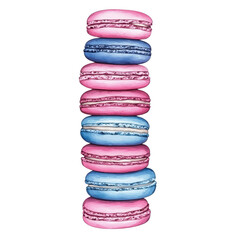 Colorful stack of macarons isolated on transparent background.