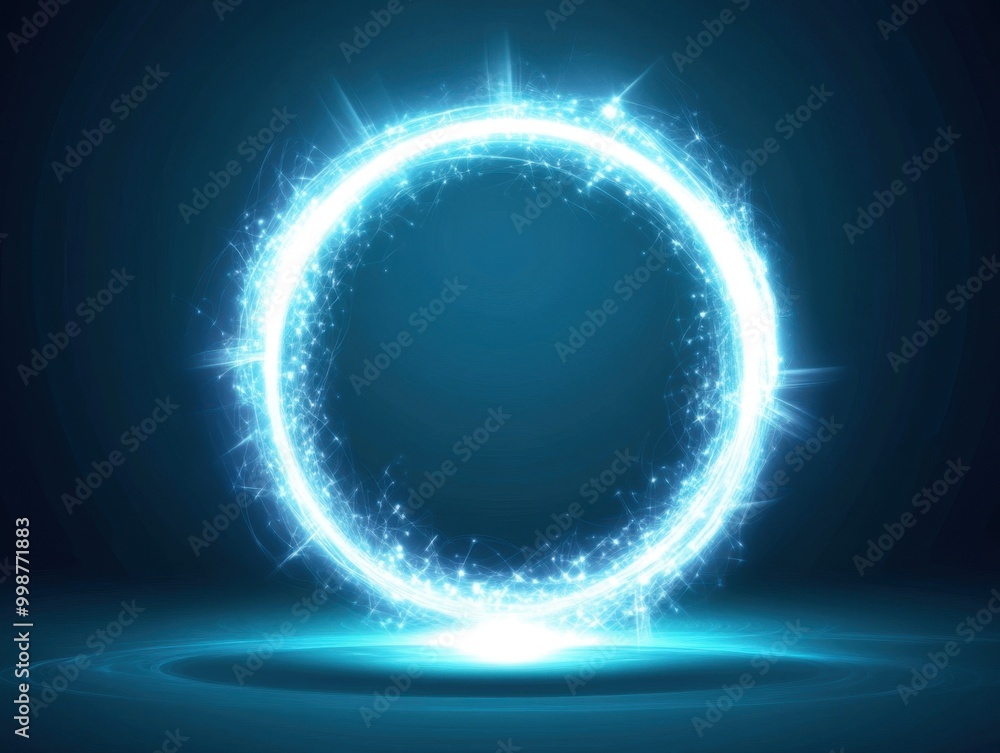 Canvas Prints abstract blue background with a white circular glow, a glowing energy portal generative ai