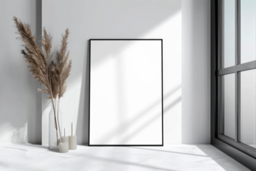 Photo frame mockup png minimal living room interior, transparent design