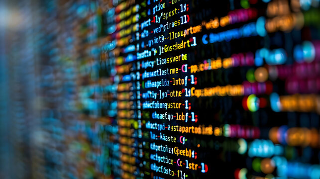 Abstract Colorful Lines of Code Blurred in Depth of Field Photography