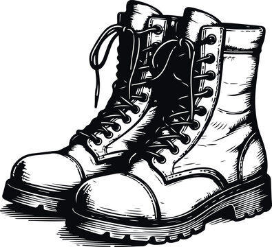 black and white combat boots drawing clip art preview