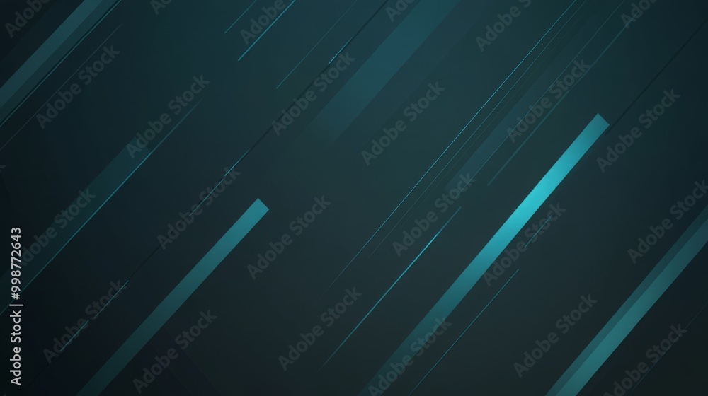 Poster abstract geometric background with diagonal lines in teal and blue hues on a dark background.