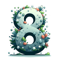 흰 배경, 숫자 "8",애니메이션 아트 (White background, number "eight", animation art)