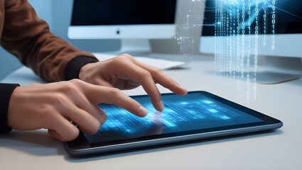 Hands Navigating Data on a Tablet