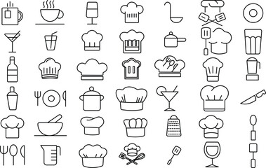 Chefs hat and cap. Thin Line art editable Stroke.