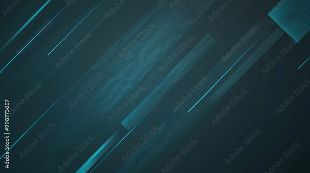 Poster abstract background with diagonal teal lines and shapes on a dark blue background.