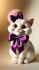 Fototapeta premium A cartoon cat with a purple bow and a pink bow on its neck Happy Orange Cat Character Giving Thumbs Up 3D kawaii cat wearing a straw hat on a clean white background