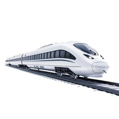 Fototapeta premium Modern train speeding along tracks isolated on transparent background.