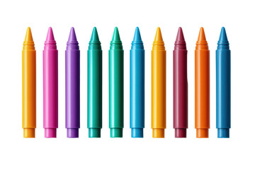 Colorful crayons in a row isolated on transparent background.