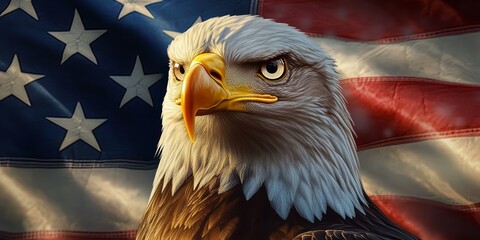 Naklejka premium image of eagle against the American flag while celebrating Independence Day