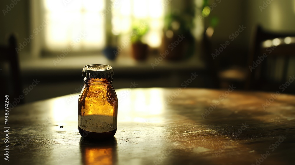 Aufkleber a translucent bottle cap, resting on a table with light filtering through its surface