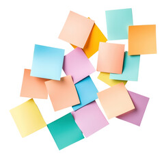 Colorful sticky notes isolated on transparent background.