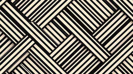 Abstract Geometric Pattern with Intersecting Black and White Striped Bands, Creating a Complex and Modern Design.