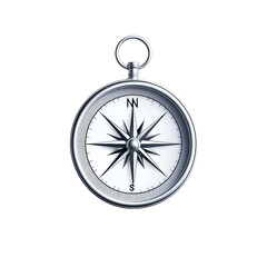 Silver compass isolated on transparent background.