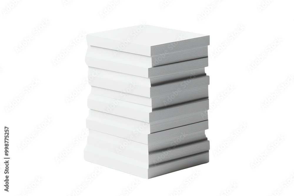 Poster stack of blank white paper sheets isolated on transparent background.