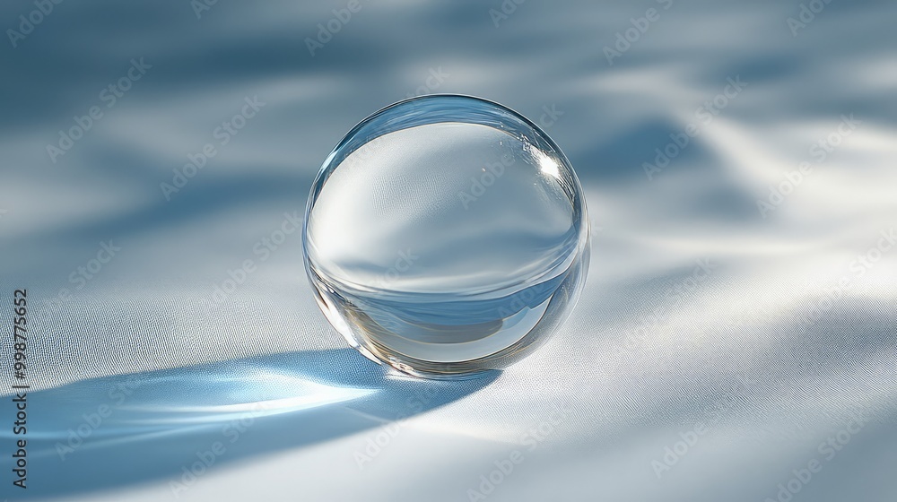 Poster a translucent crystal ball, placed on a smooth surface, with light passing through and creating subt