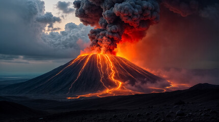 Eruzione Vulcanica al Tramonto- Forza della Natura