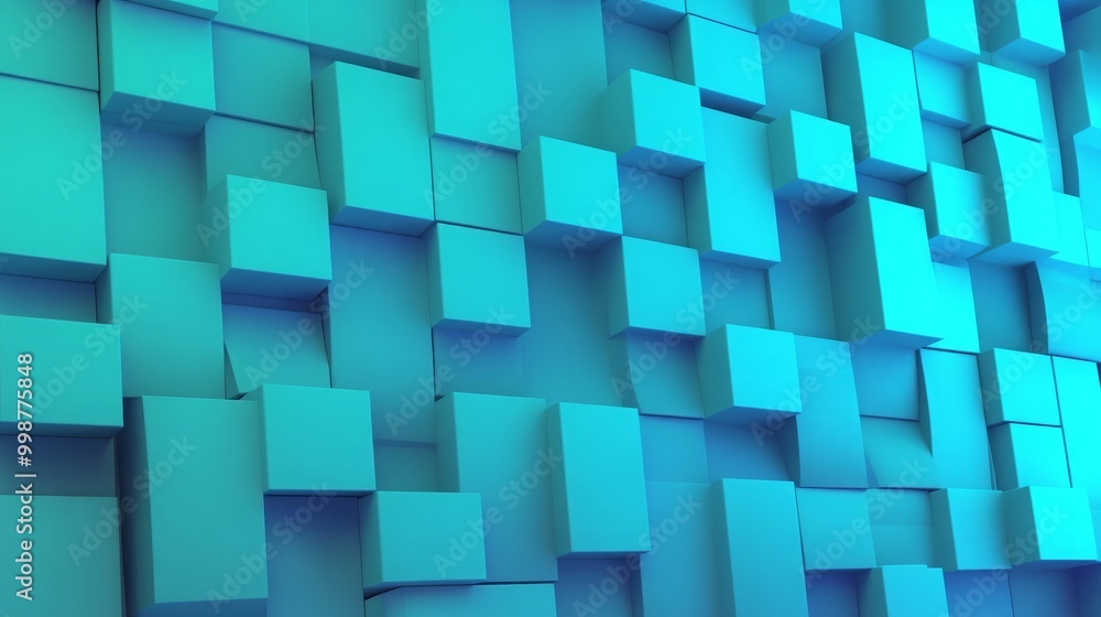 Aufkleber abstract blue and teal 3d geometric pattern with cube shapes.
