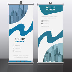 High-quality roll-up banner with modern cityscape, ideal for corporate events, trade shows, exhibitions, and marketing campaigns, making a strong visual impact.