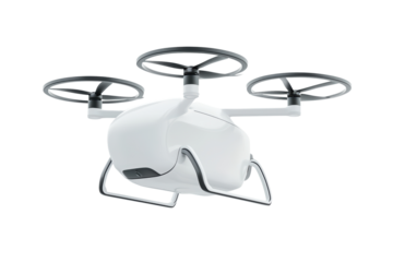 White drone with four propellers isolated on transparent background.