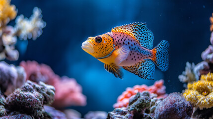 Fototapeta premium close-up of a beautiful triggerfish among rocks