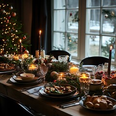 Ein Tisch gedeckt mit Leckereien f&uuml;r das Weihnachtsessen
