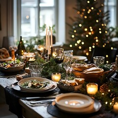 Ein Tisch gedeckt mit Leckereien für das Weihnachtsessen