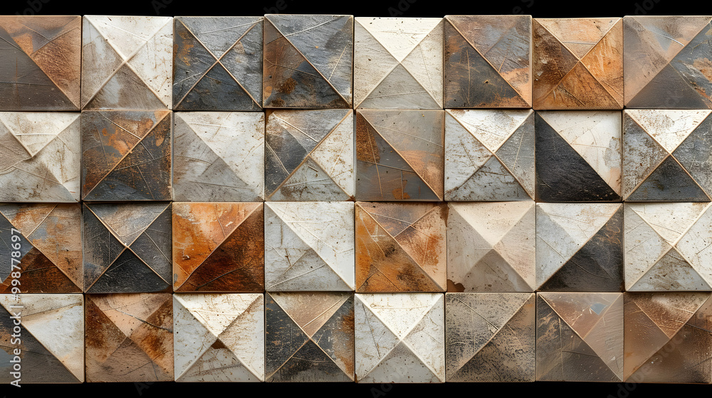 Aufkleber a close-up view of a wall covered in square-shaped tiles with pyramid-shaped protrusions, displaying