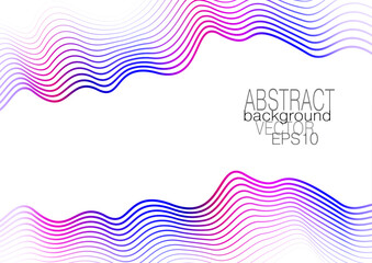 Bright border of blue, magenta, purple squiggle lines. Abstract frame design. Wavy thin curves, soft gradient. White background. Vector pattern for gift card, banner, landing page, flyer. Ai format