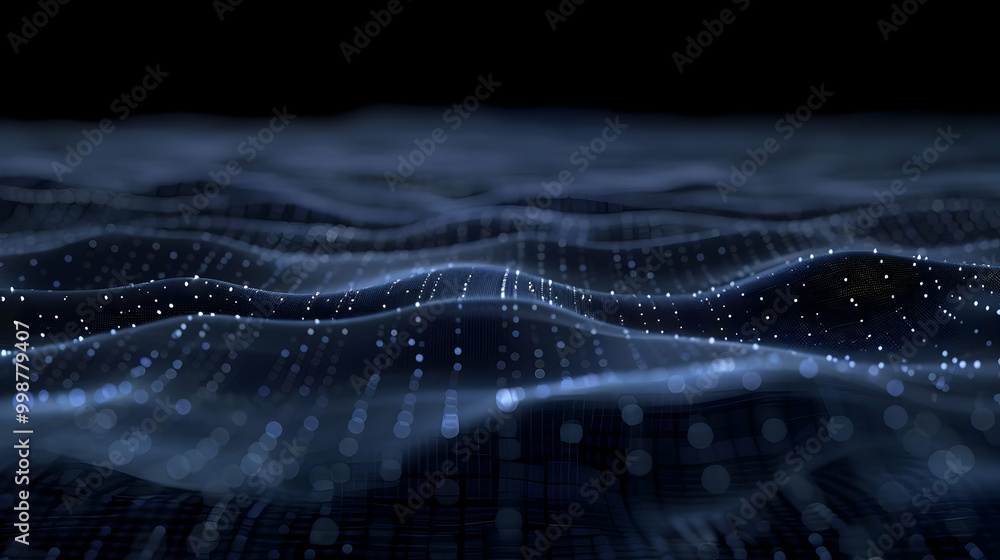 Aufkleber abstract 3d rendered blue and white glowing particle waves, abstract background design with futurist