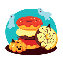 Set of donuts with bright fondant in Halloween style.