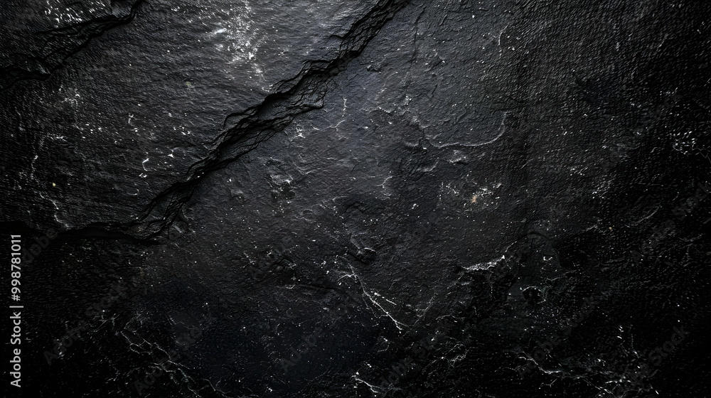 Aufkleber a close-up view of dark grey slate stone with a crack running through the surface and a rough textur