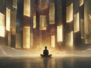 Akashic records illuminating the space around a person in meditation.AI generated