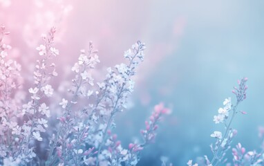 Fototapeta premium A serene and calming background featuring delicate flowers in pastel shades of blue, pink, or purple, creating an atmosphere that exudes tranquility and beauty Generative AI