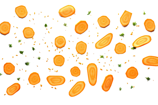 Carrot falling on transparent background