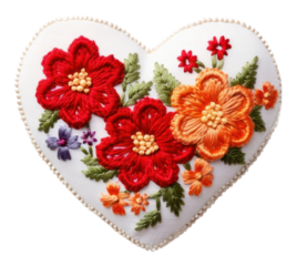 PNG Heart shape with flower in embroidery style white celebration creativity.