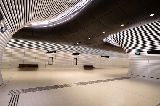 Corridor between Platform and Concourse of Gadigal Station of Metro North West and Bankstown Line of Sydney Metro in SYDNEY, NEW SOUTH WALES, AUSTRALIA on 12 SEP 2024