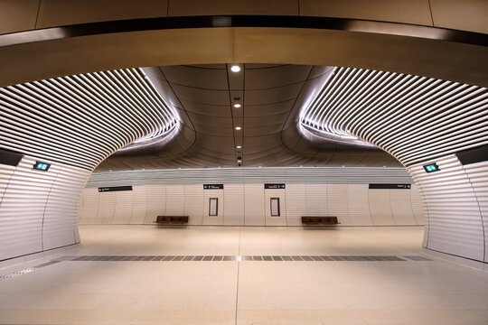 Corridor between Platform and Concourse of Gadigal Station of Metro North West and Bankstown Line of Sydney Metro in SYDNEY, NEW SOUTH WALES, AUSTRALIA on 12 SEP 2024