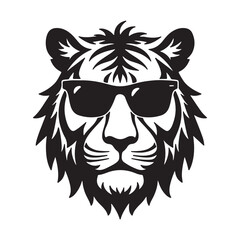 The lion icon is black and tiger head silhouette vector style with white background