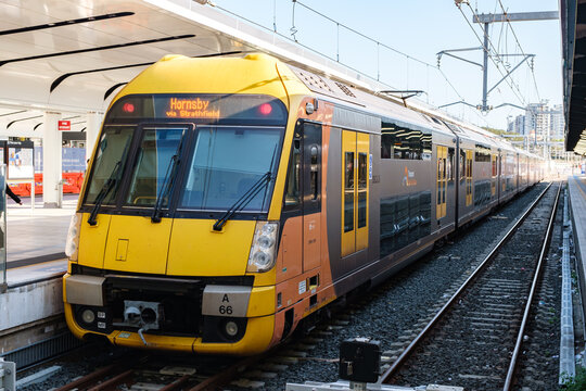 An A set train running Sydney Train services stopping at platform of Central Station in SYDNEY, NEW SOUTH WALES, AUSTRALIA -onSEP 13, 2024
