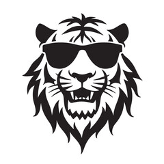 The lion icon is black and tiger head silhouette vector style with white background