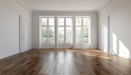 Obraz premium Interior of a new apartment, white walls, hardwood floor