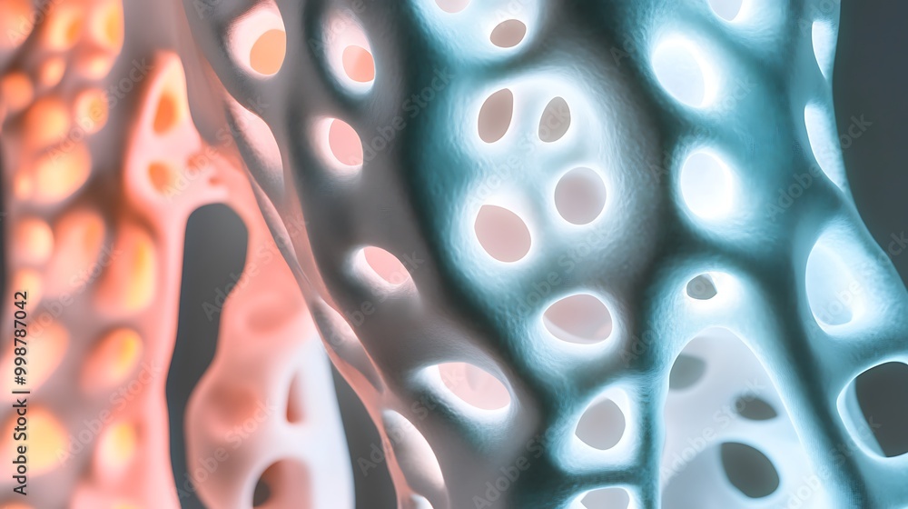 Poster abstract 3d render of a glowing porous structure